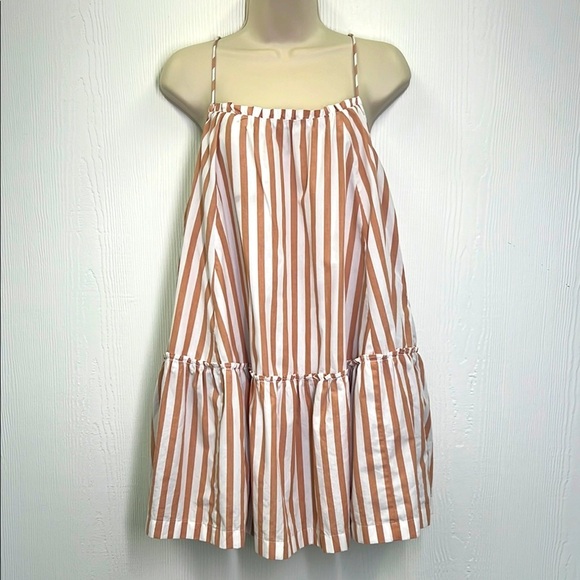Abercrombie & Fitch - Stripe Ruffle Lined Spaghetti Strap Trapeze Mini Dress LG - Picture 1 of 12